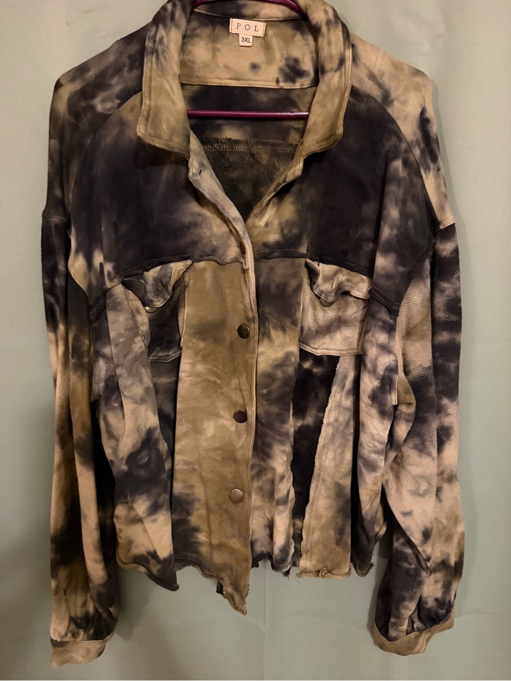 POL Tie-Dye Button-Down Shirt Jacket - Black & Tan